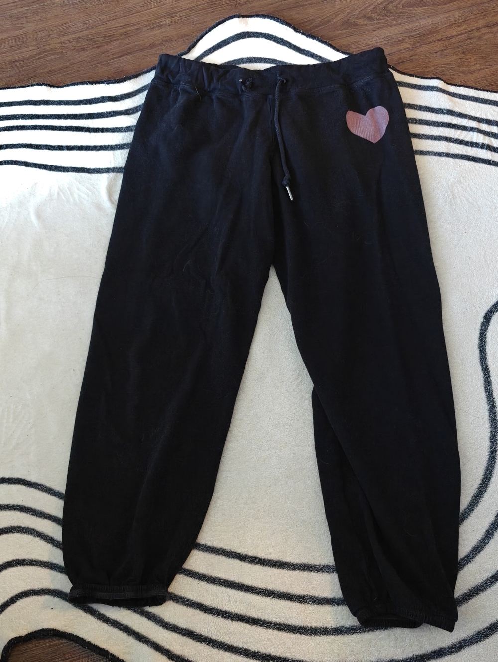 Sundry Black Sweatpants with Pink Heart